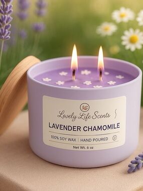 Lavender Chamomile 6oz Double Wick Premium Soy Candle by Lovely Life Scents